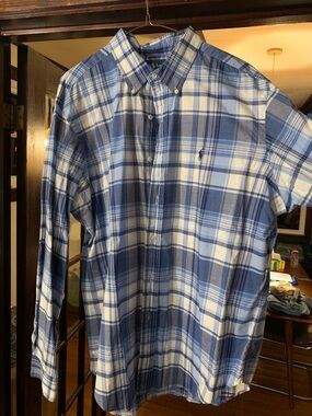 Ralph Lauren Blue and White Plaid Button-Down Shirt